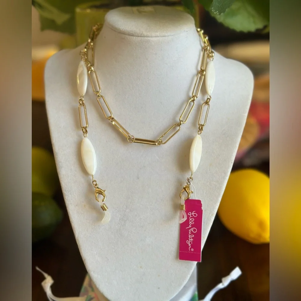 Lilly Pulitzer face mask chain, gold metallic NWT‎